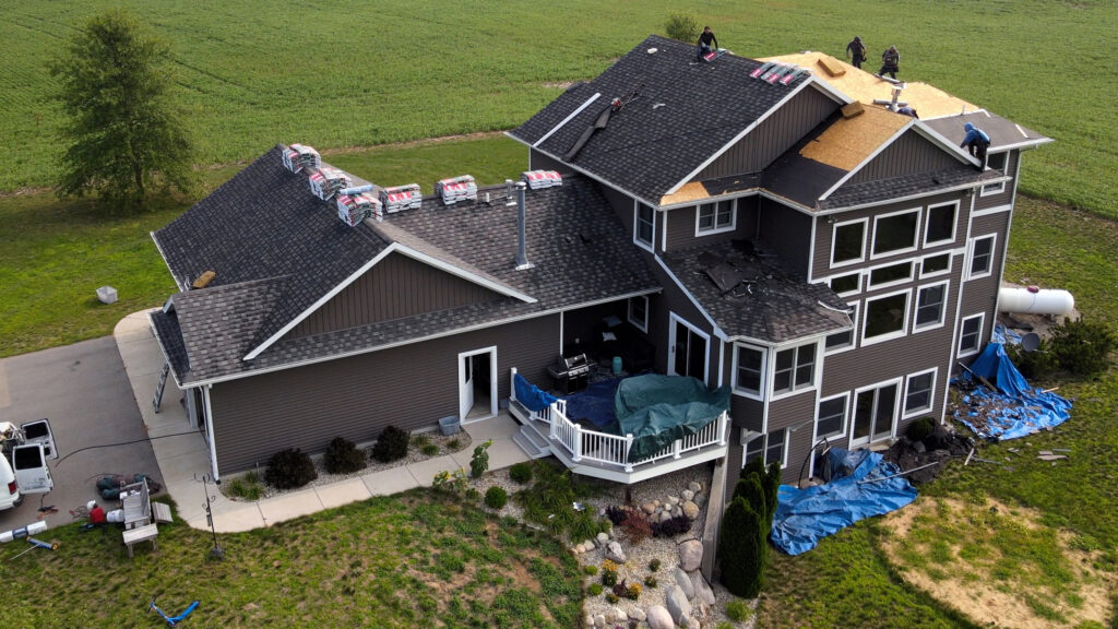 Large residential roof repair on country home