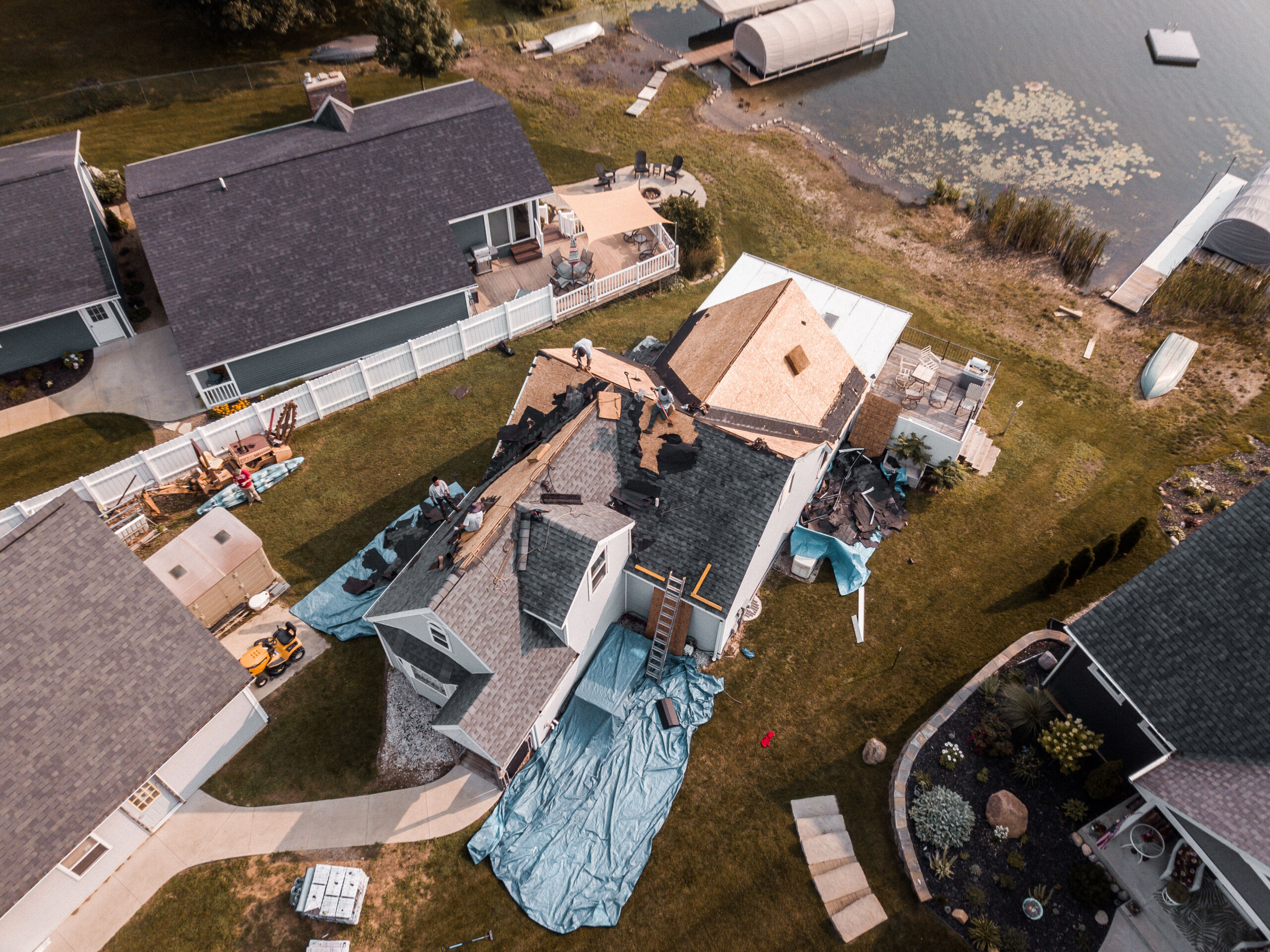 Aerial Shot of Roofing Project on Lake