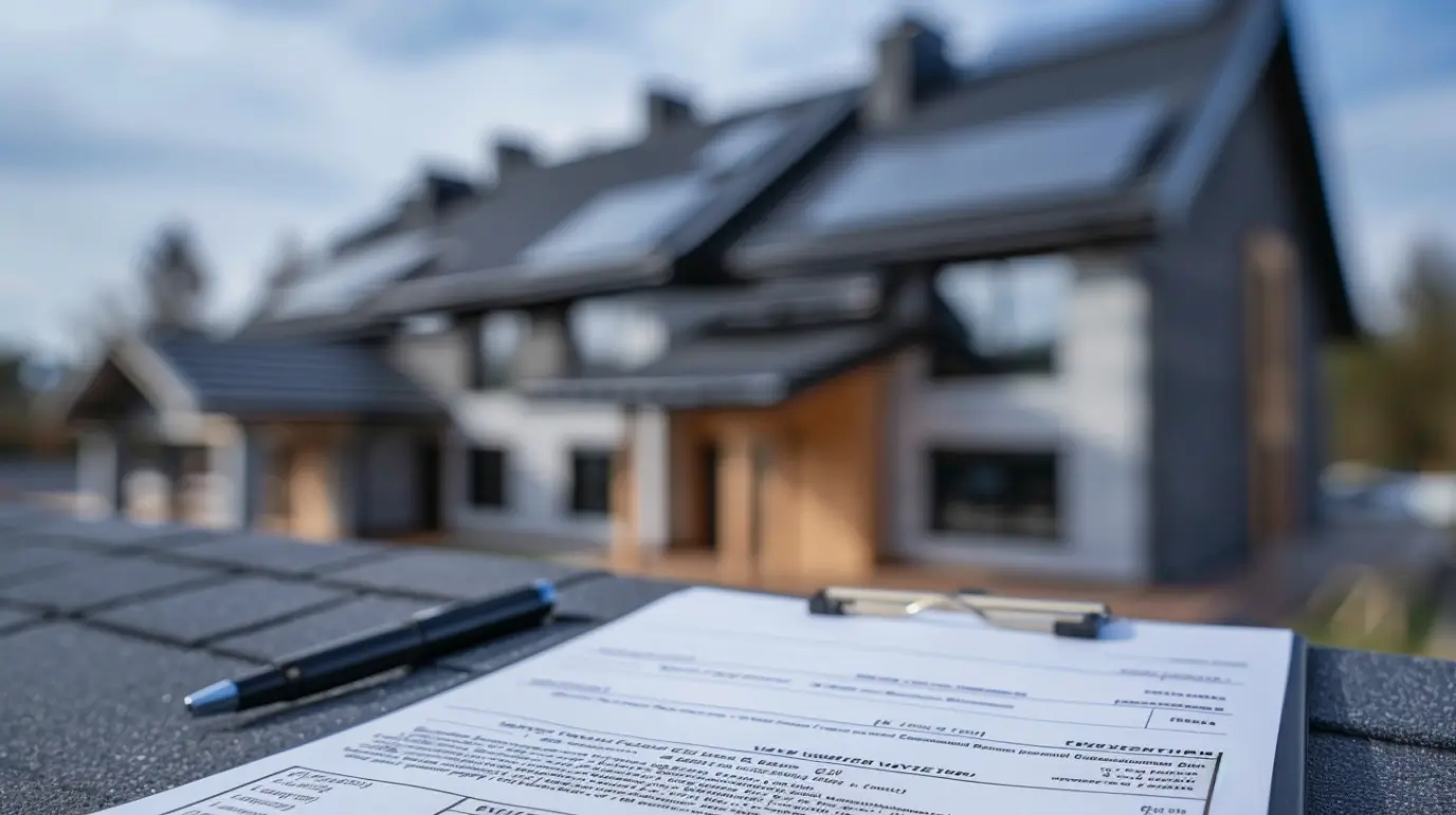 dima90 Close up shot of detailed roofing warranty papers on cl 9336335e 8bd5 48dc a270 40a217e2c24d