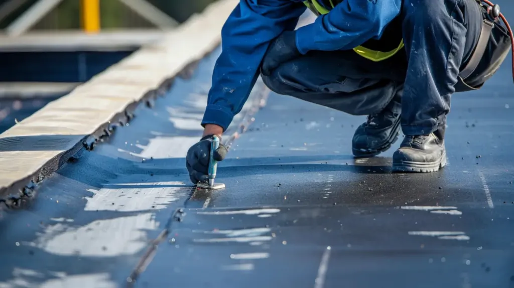 dima90 Realistic photo of a roofer working on commercial roof 531e46d2 1409 4565 9378 2bfcbab93d74